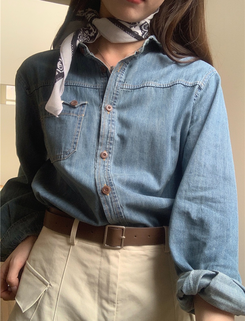 All-match American style denim Korean style shirt