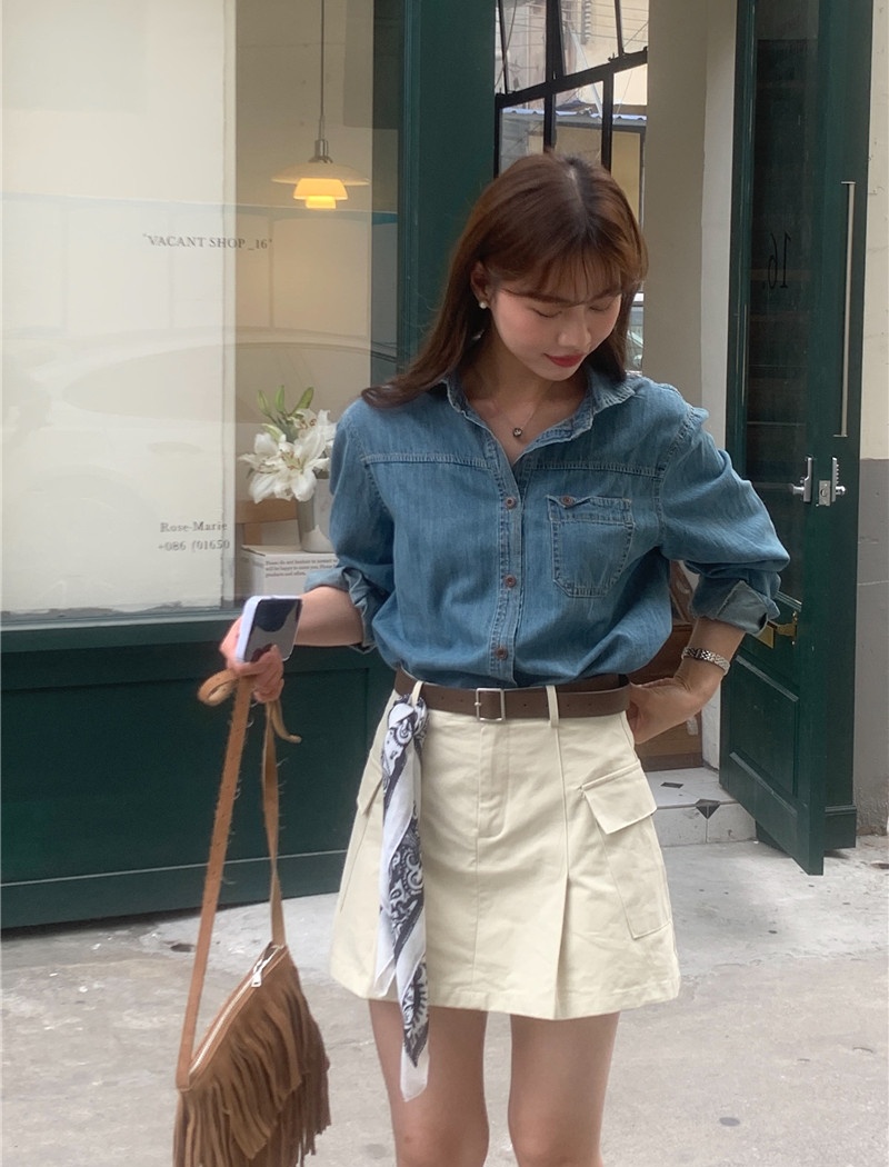 All-match American style denim Korean style shirt