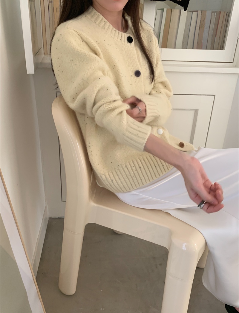 Retro long sleeve cardigan round neck sweater