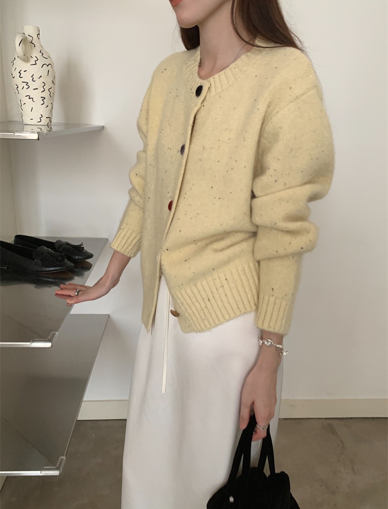 Retro long sleeve cardigan round neck sweater