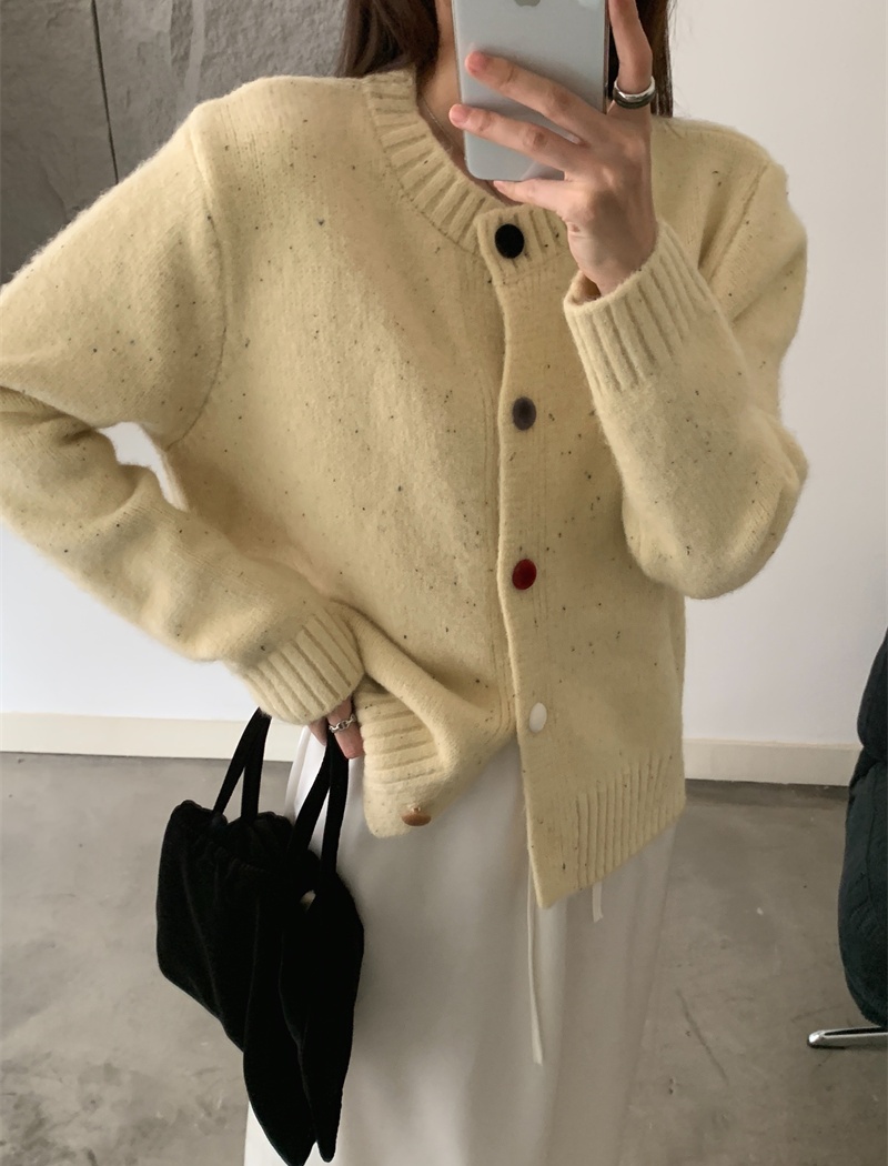 Retro long sleeve cardigan round neck sweater