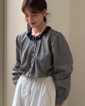 Retro plaid all-match lace collar shirt