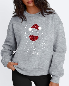 Round neck christmas printing hoodie for women