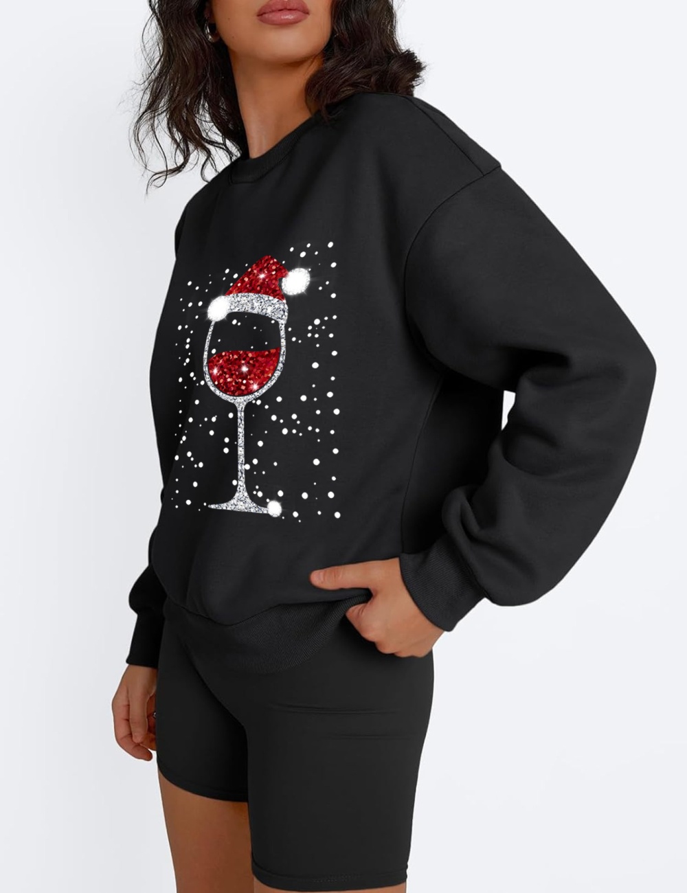 Round neck christmas printing hoodie for women