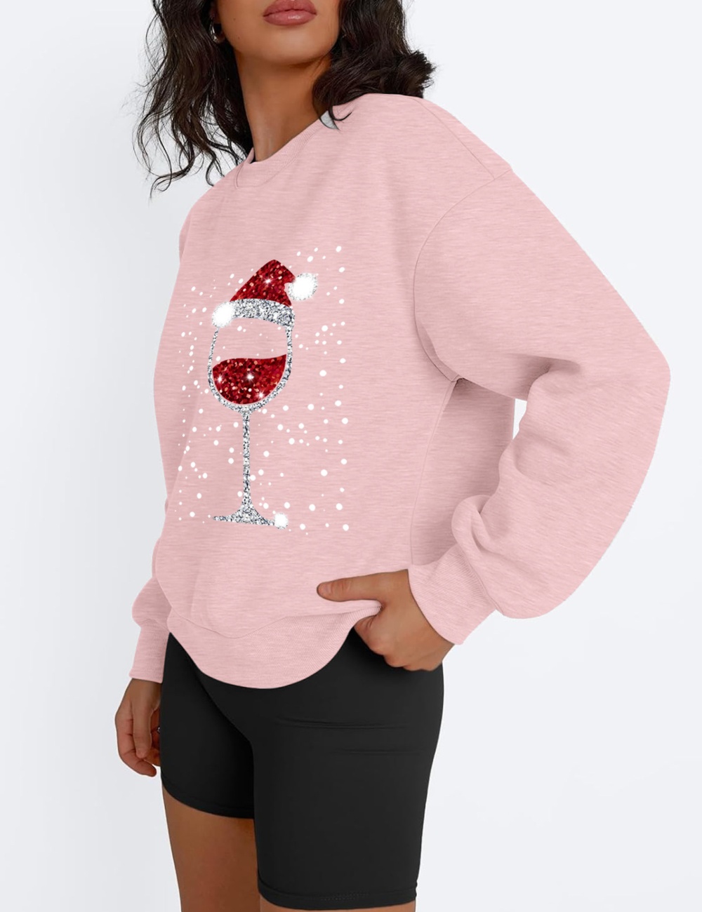 Round neck christmas printing hoodie for women