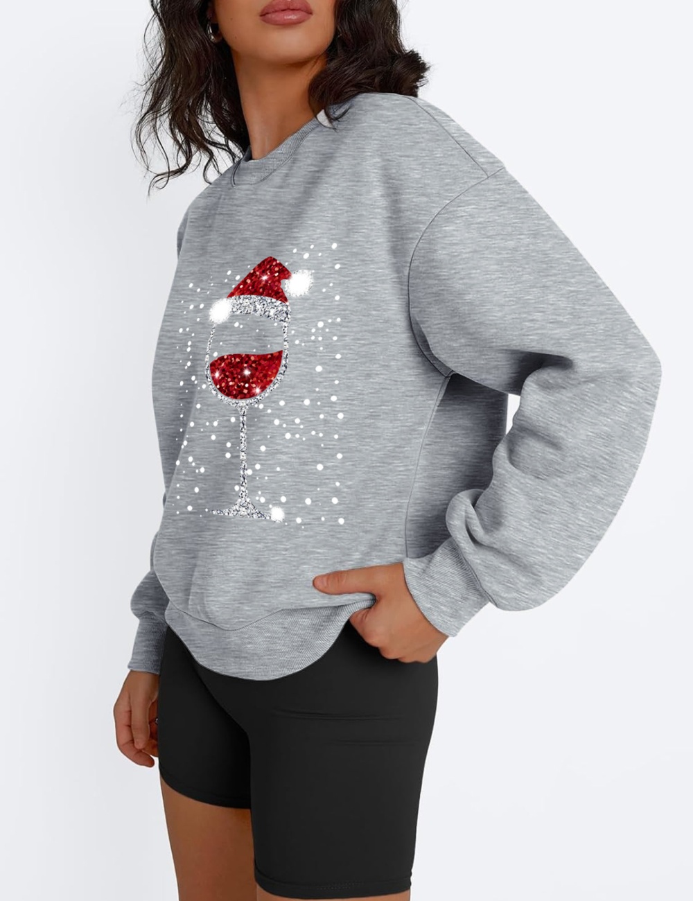 Round neck christmas printing hoodie for women