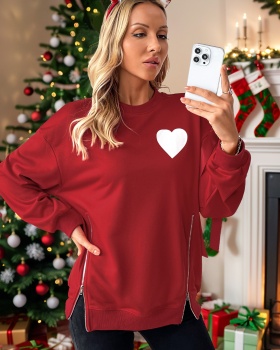 Autumn red round neck christmas hoodie for women