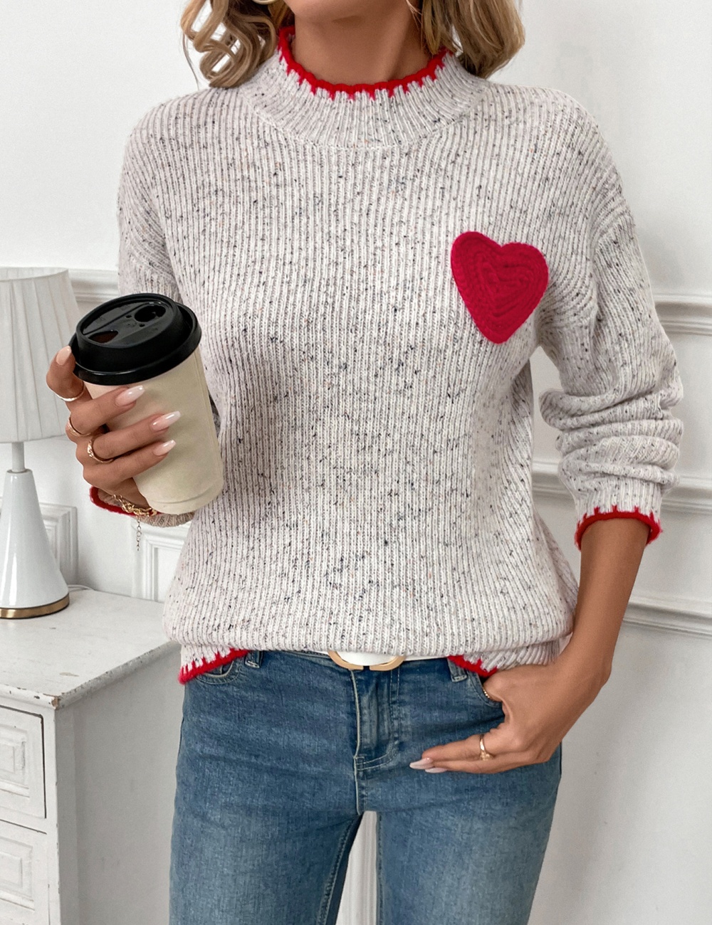 Heart half high collar autumn and winter sweater