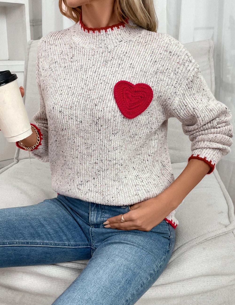 Heart half high collar autumn and winter sweater