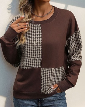 Autumn mixed colors houndstooth hoodie for women