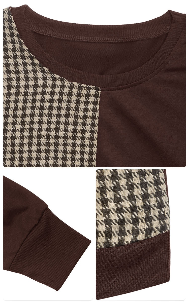 Autumn mixed colors houndstooth hoodie for women