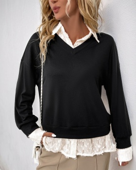 Pseudo-two splice tops European style Casual hoodie