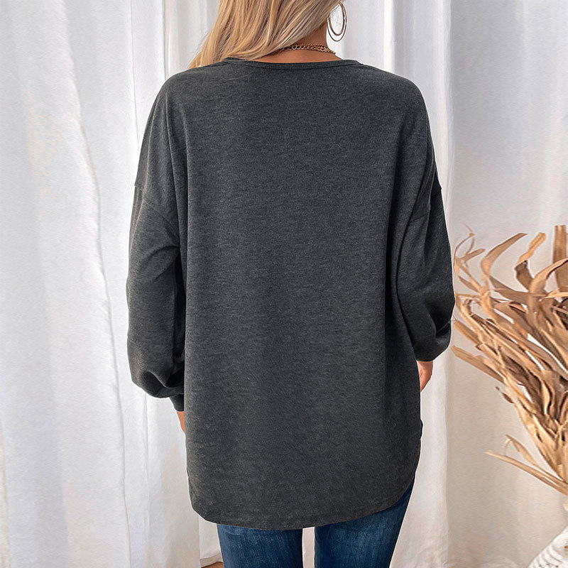 Round neck pocket hoodie pure tops for women