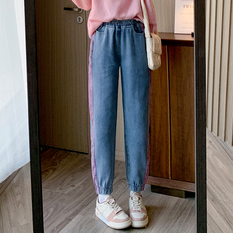 Winter loose jeans plus velvet simple harem pants for women