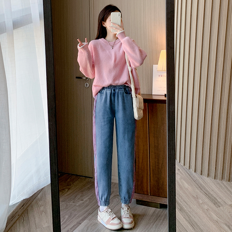 Winter loose jeans plus velvet simple harem pants for women