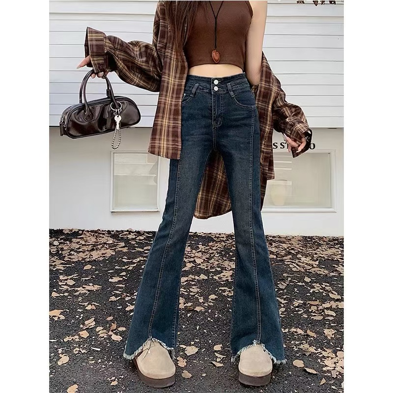 Burr slim flare pants high waist elasticity jeans