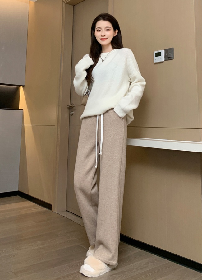 Loose winter pants drawstring plus velvet wide leg pants for women