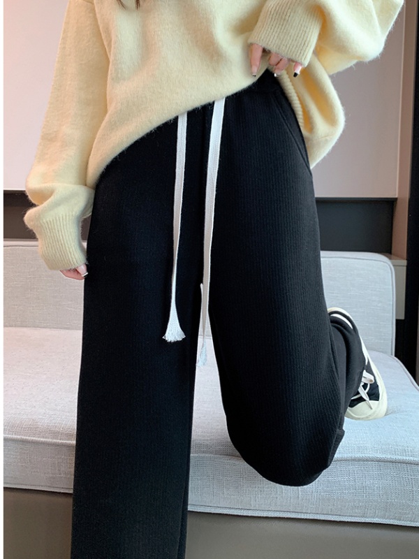 Loose winter pants drawstring plus velvet wide leg pants for women