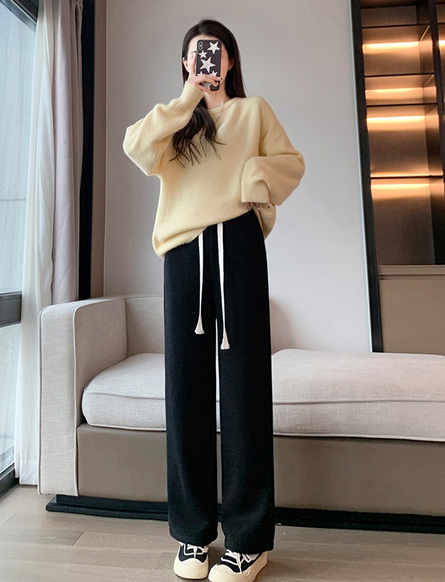 Loose winter pants drawstring plus velvet wide leg pants for women