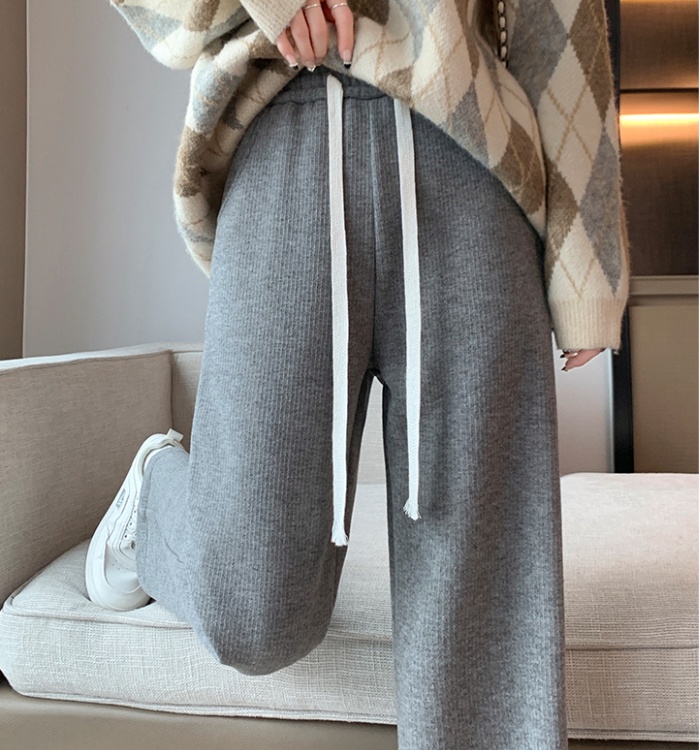 Loose winter pants drawstring plus velvet wide leg pants for women