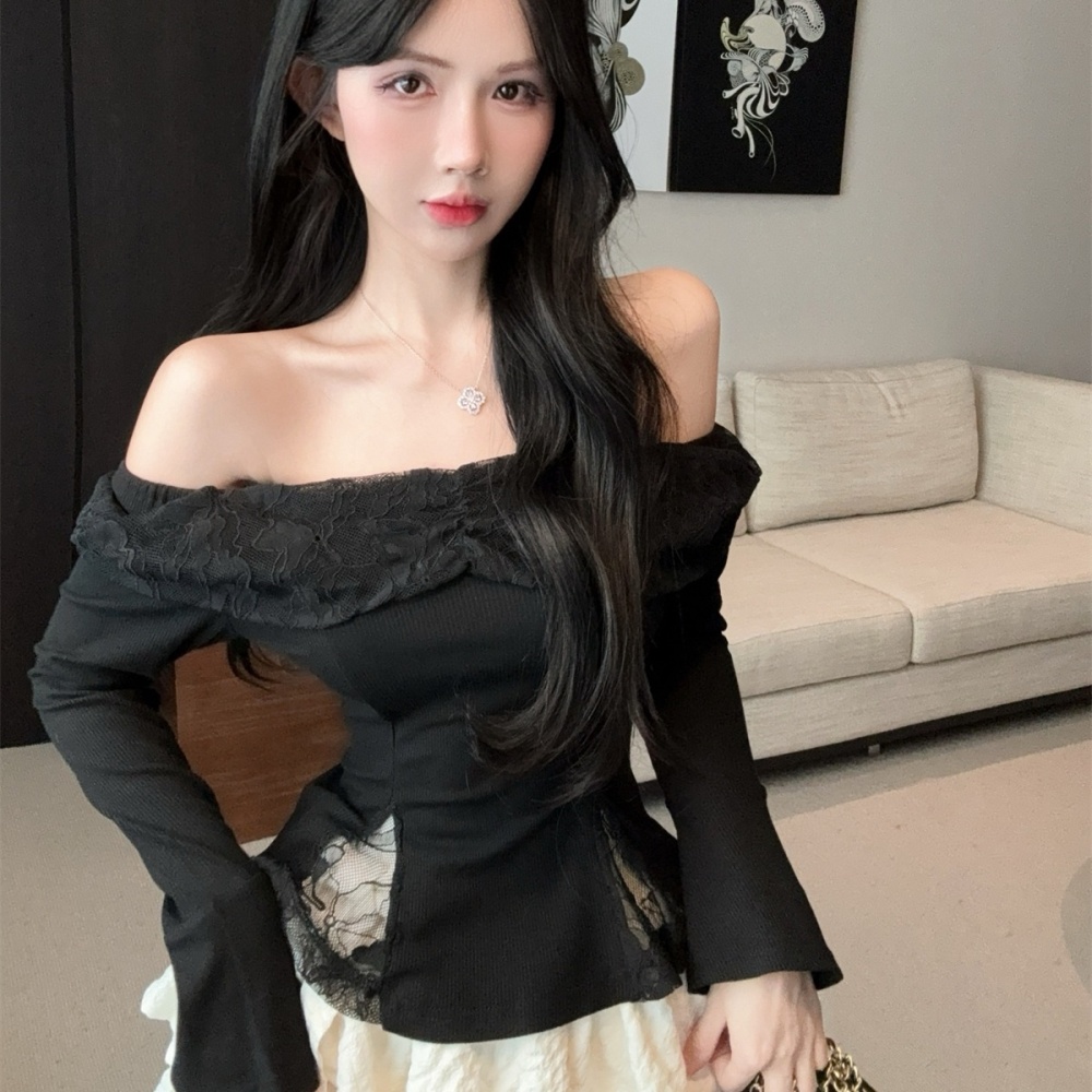 Enticement tops flat shoulder skirt 2pcs set for women