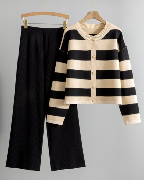 Western style stripe chanelstyle sweater 2pcs set for women