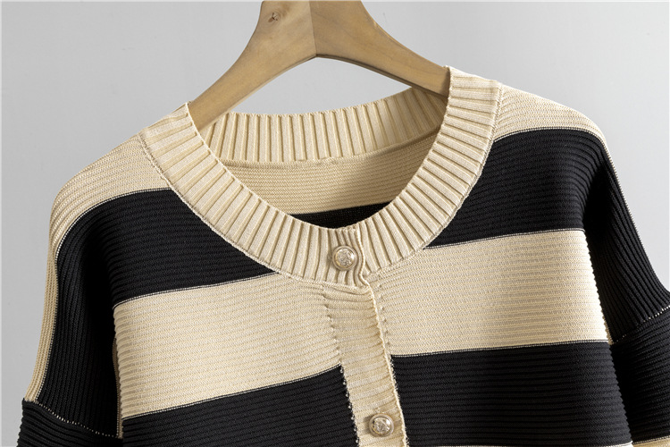 Western style stripe chanelstyle sweater 2pcs set for women