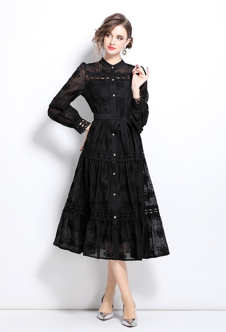 Pinched waist hollow unique slim temperament spring dress