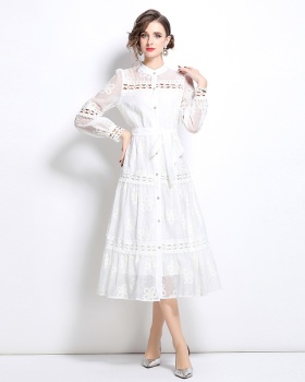 Slim unique embroidery spring hollow dress for women