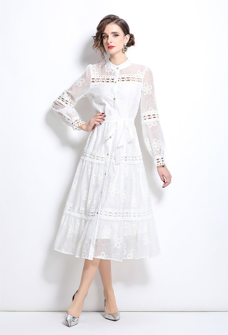 Slim unique embroidery spring hollow dress for women