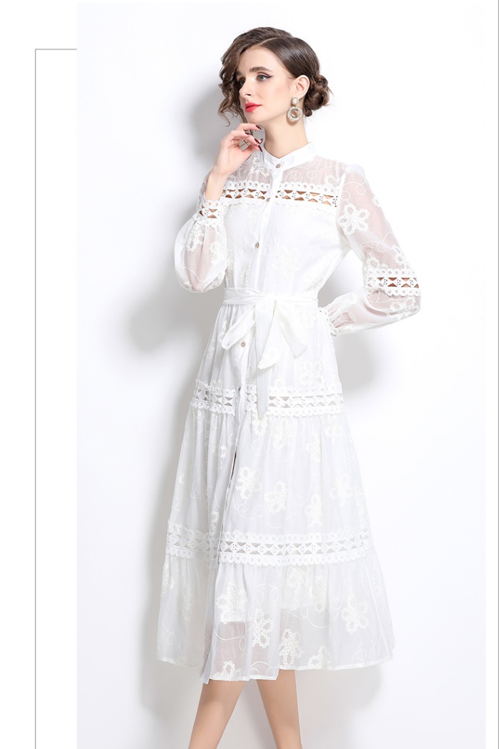 Slim unique embroidery spring hollow dress for women