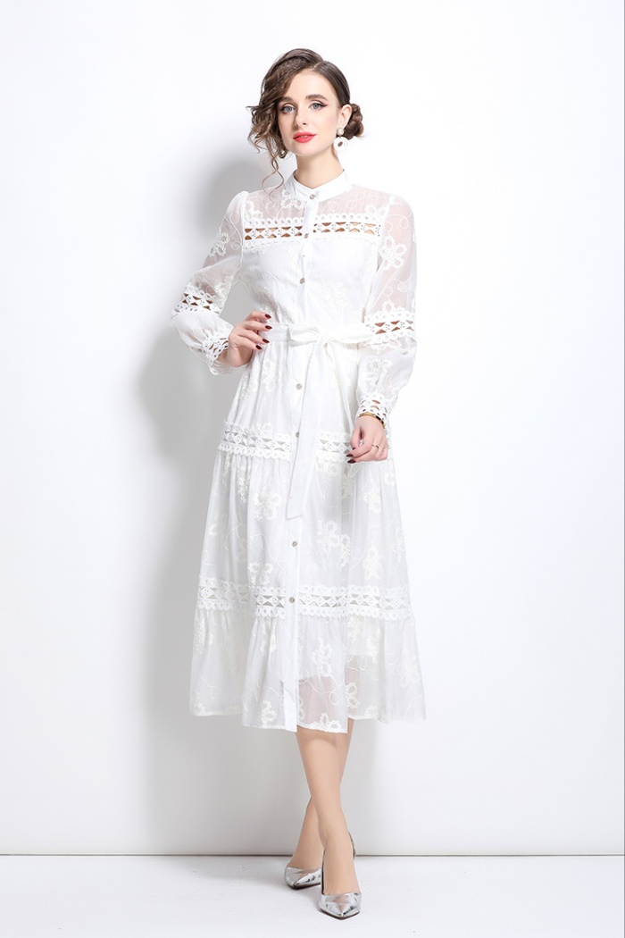 Slim unique embroidery spring hollow dress for women