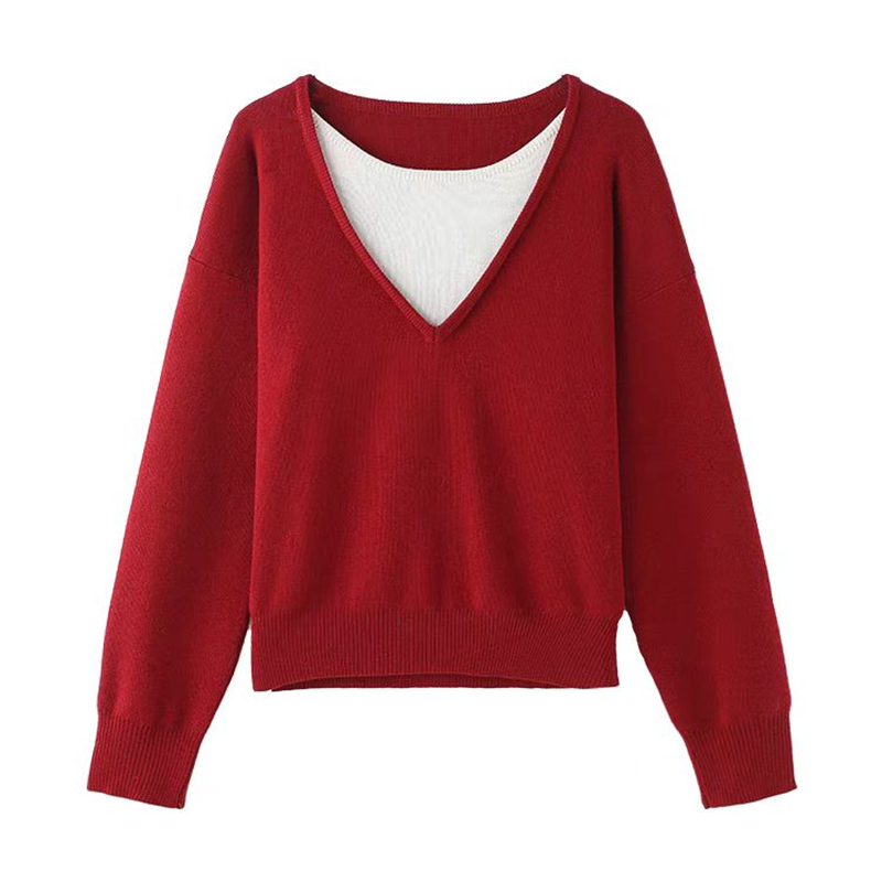 Pseudo-two sweater autumn and winter tops for women