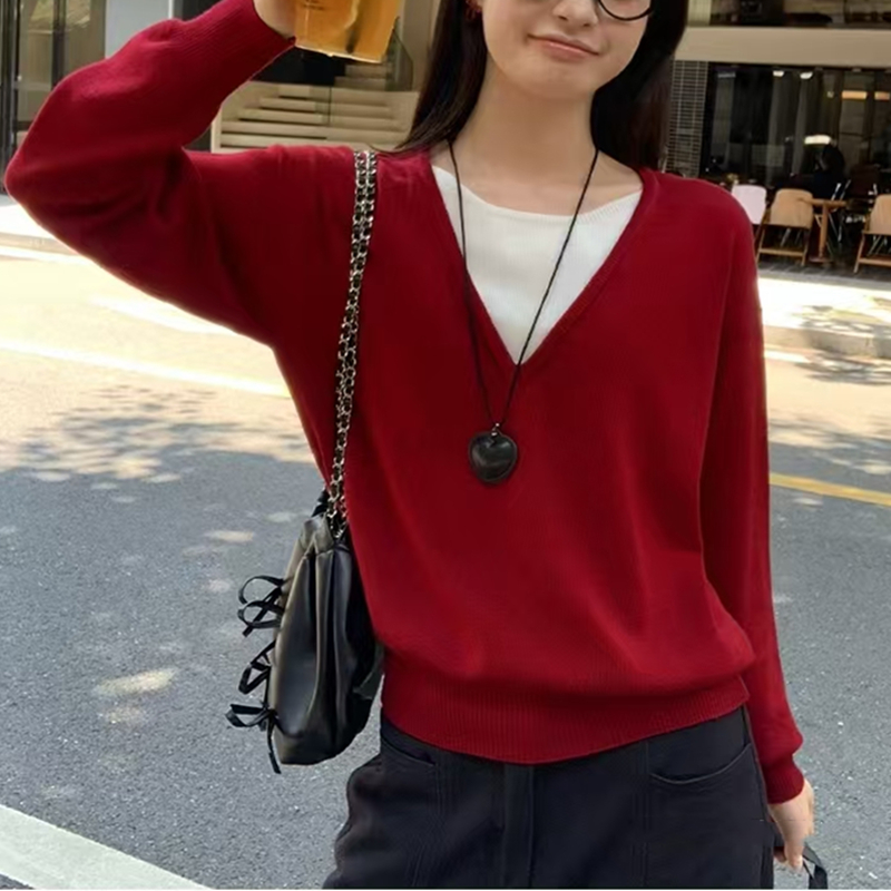 Pseudo-two sweater autumn and winter tops for women