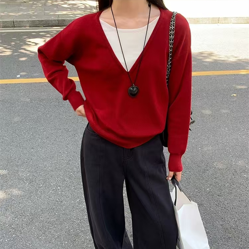 Pseudo-two sweater autumn and winter tops for women