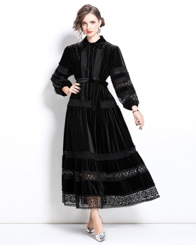 Retro lace hollow France style temperament long dress