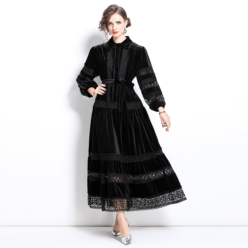 Retro lace hollow France style temperament long dress