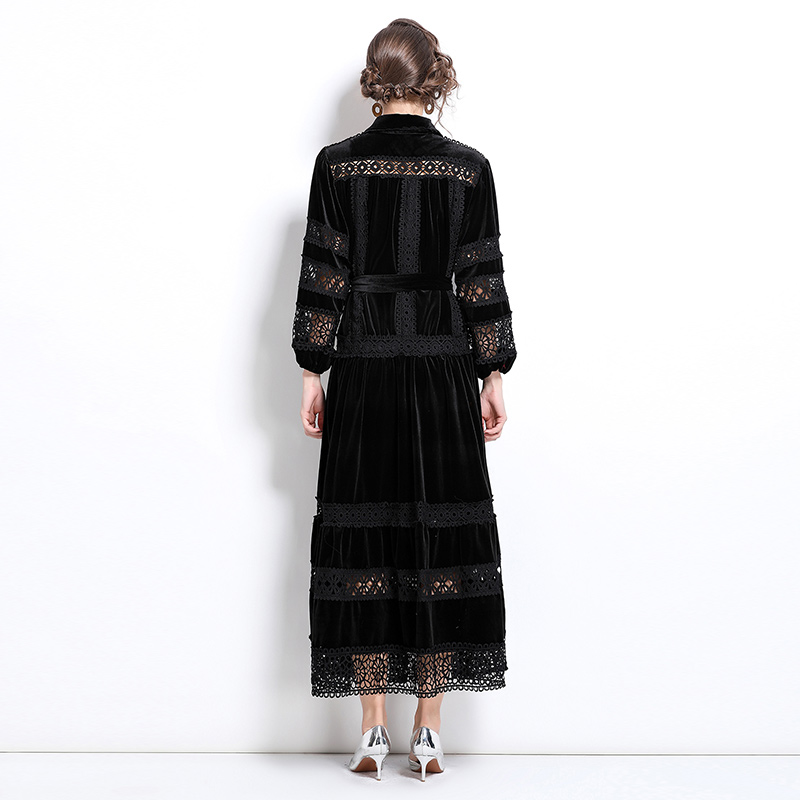 Retro lace hollow France style temperament long dress