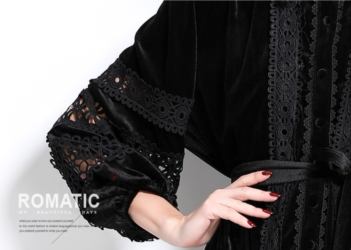 Retro lace hollow France style temperament long dress