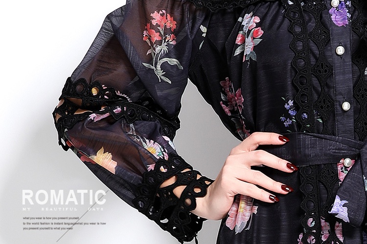 Hollow single-breasted printing floral dress