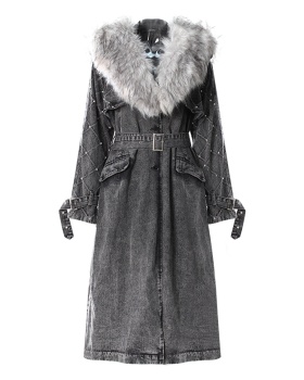 Autumn and winter retro windbreaker large fur collar coat