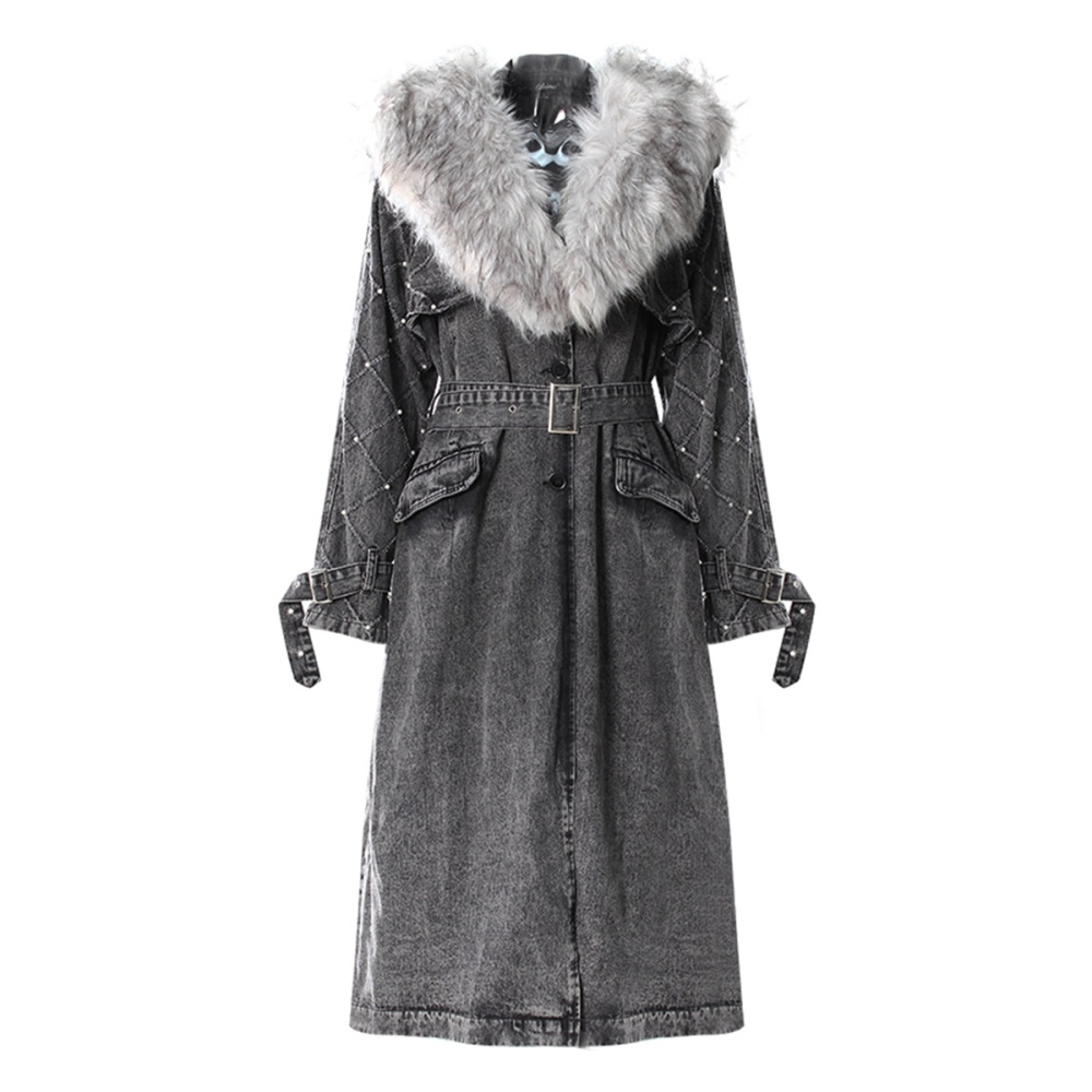 Autumn and winter retro windbreaker large fur collar coat