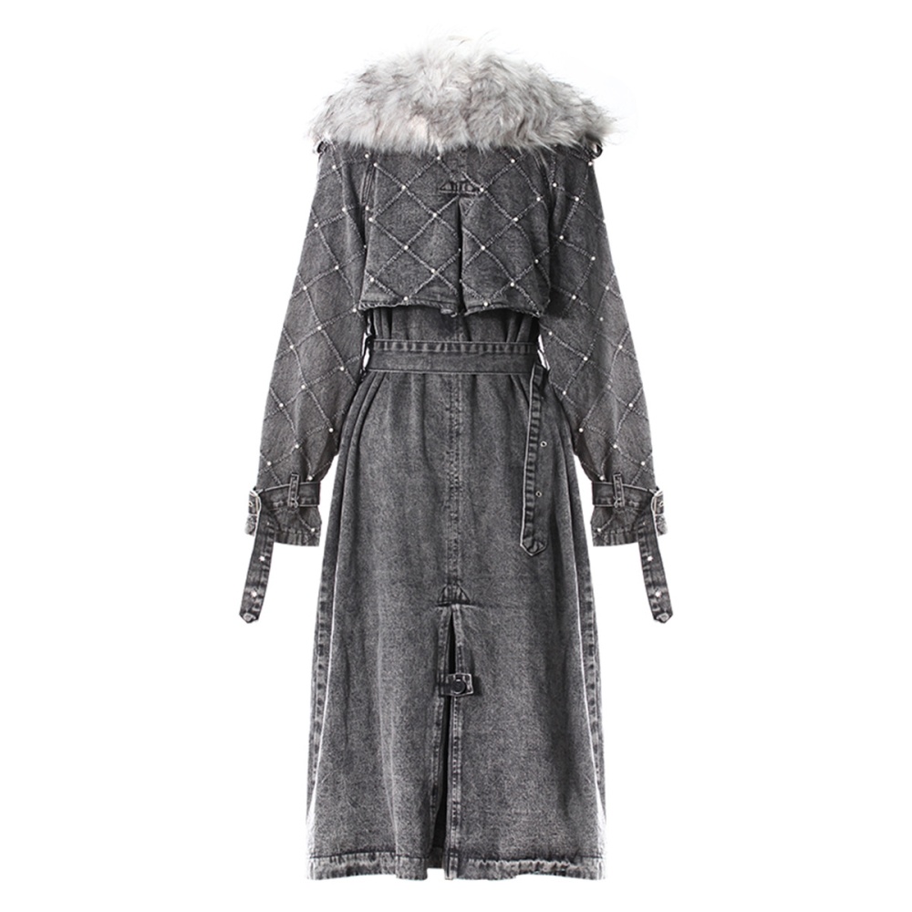 Autumn and winter retro windbreaker large fur collar coat