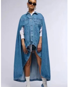 Washed spring cloak single-breasted denim coat for women