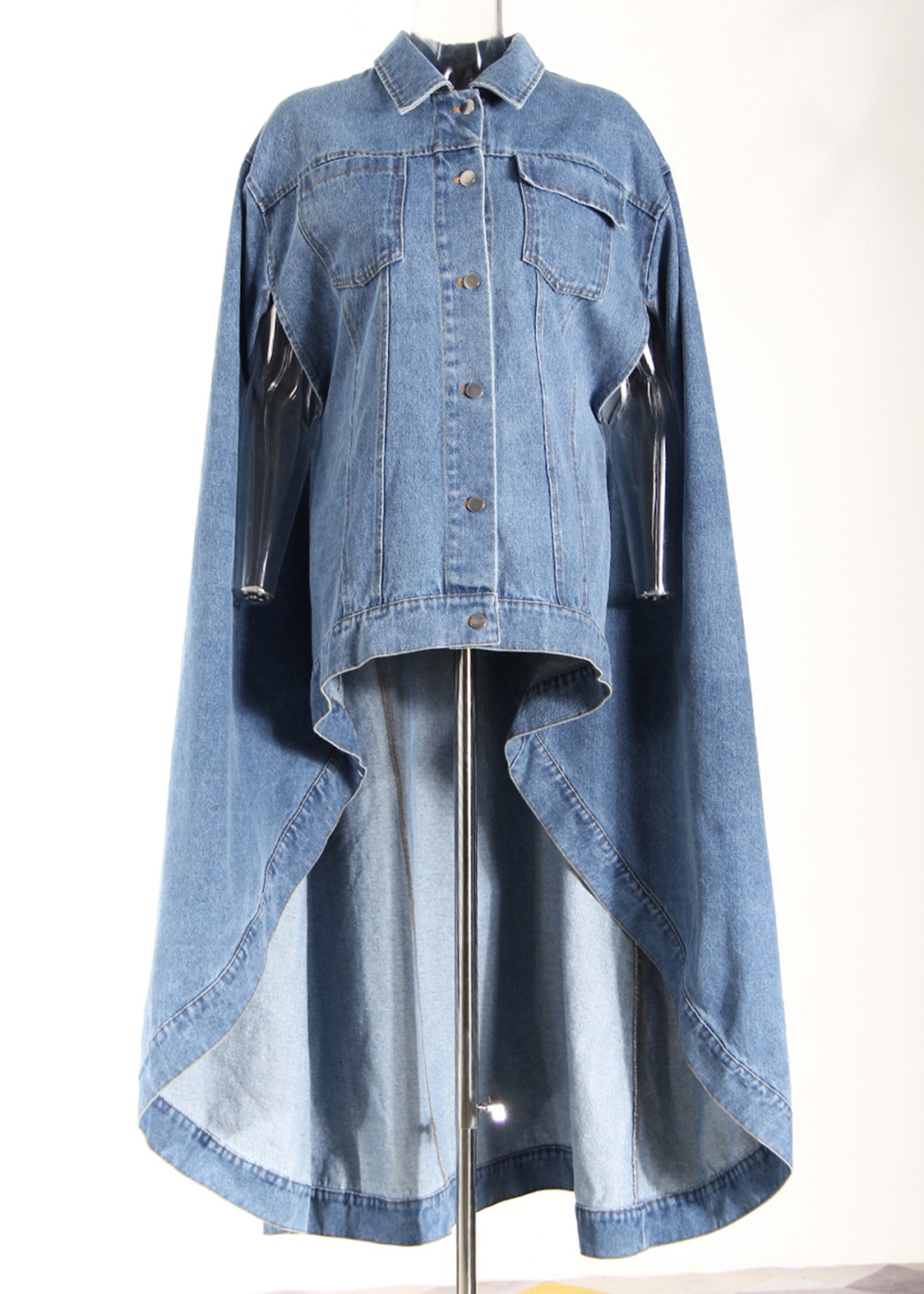 Washed spring cloak single-breasted denim coat for women