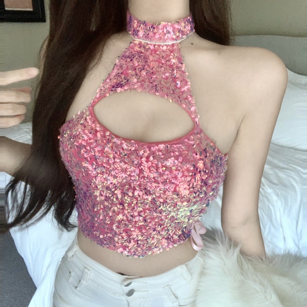 Spicegirl sexy sleeveless slim sequins tops for women