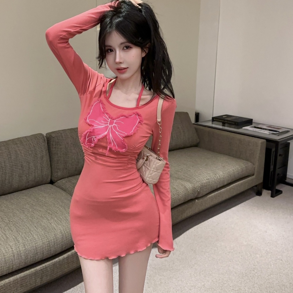 Fashion slim mixed colors long sleeve dress for women