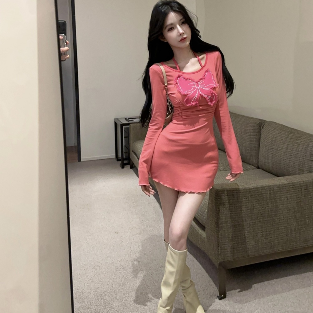 Fashion slim mixed colors long sleeve dress for women