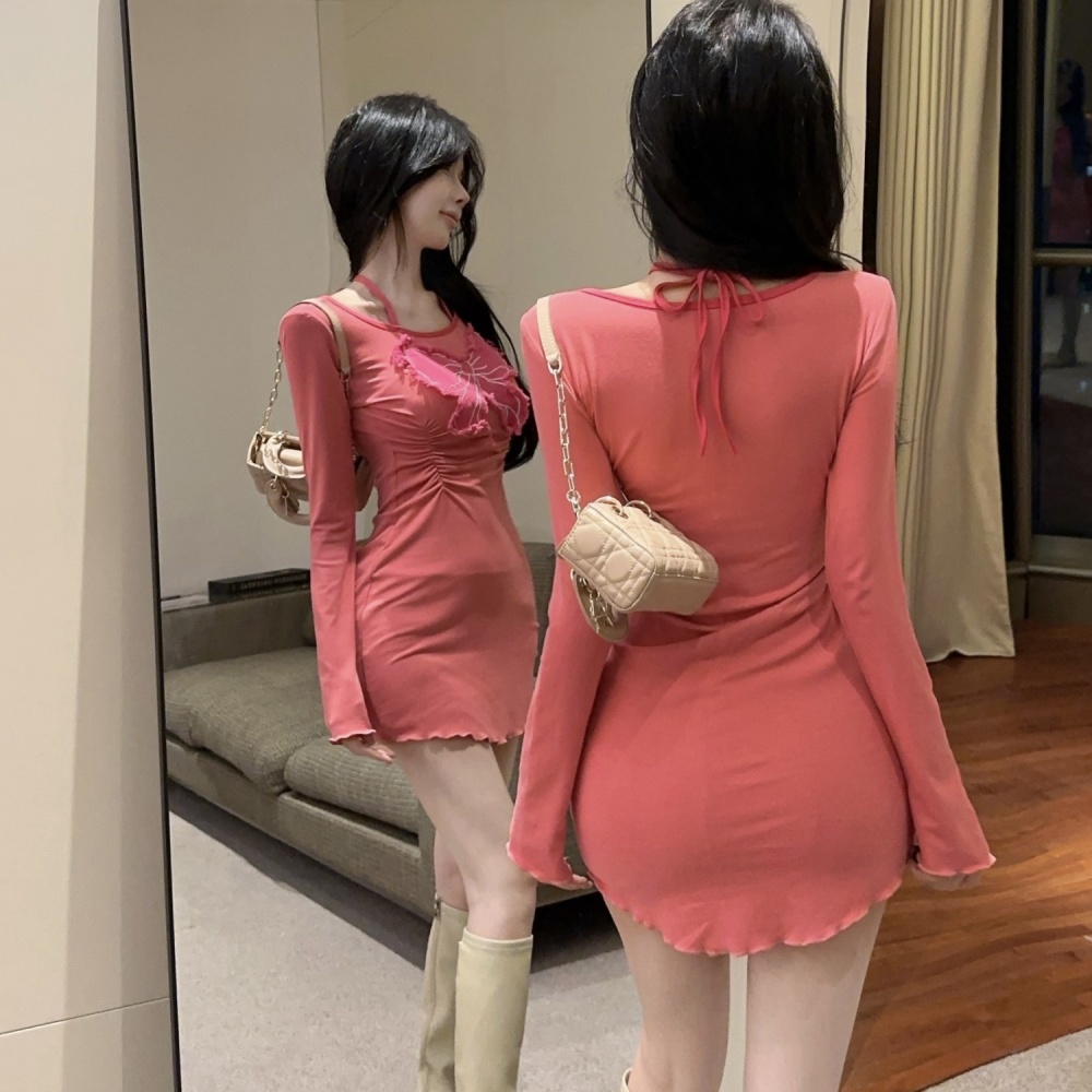 Fashion slim mixed colors long sleeve dress for women