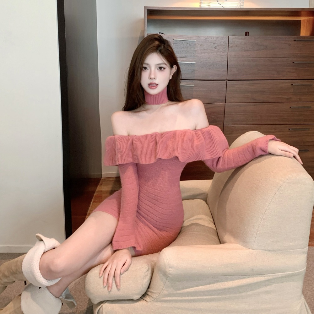 Lotus leaf edges sweater sexy dress for women